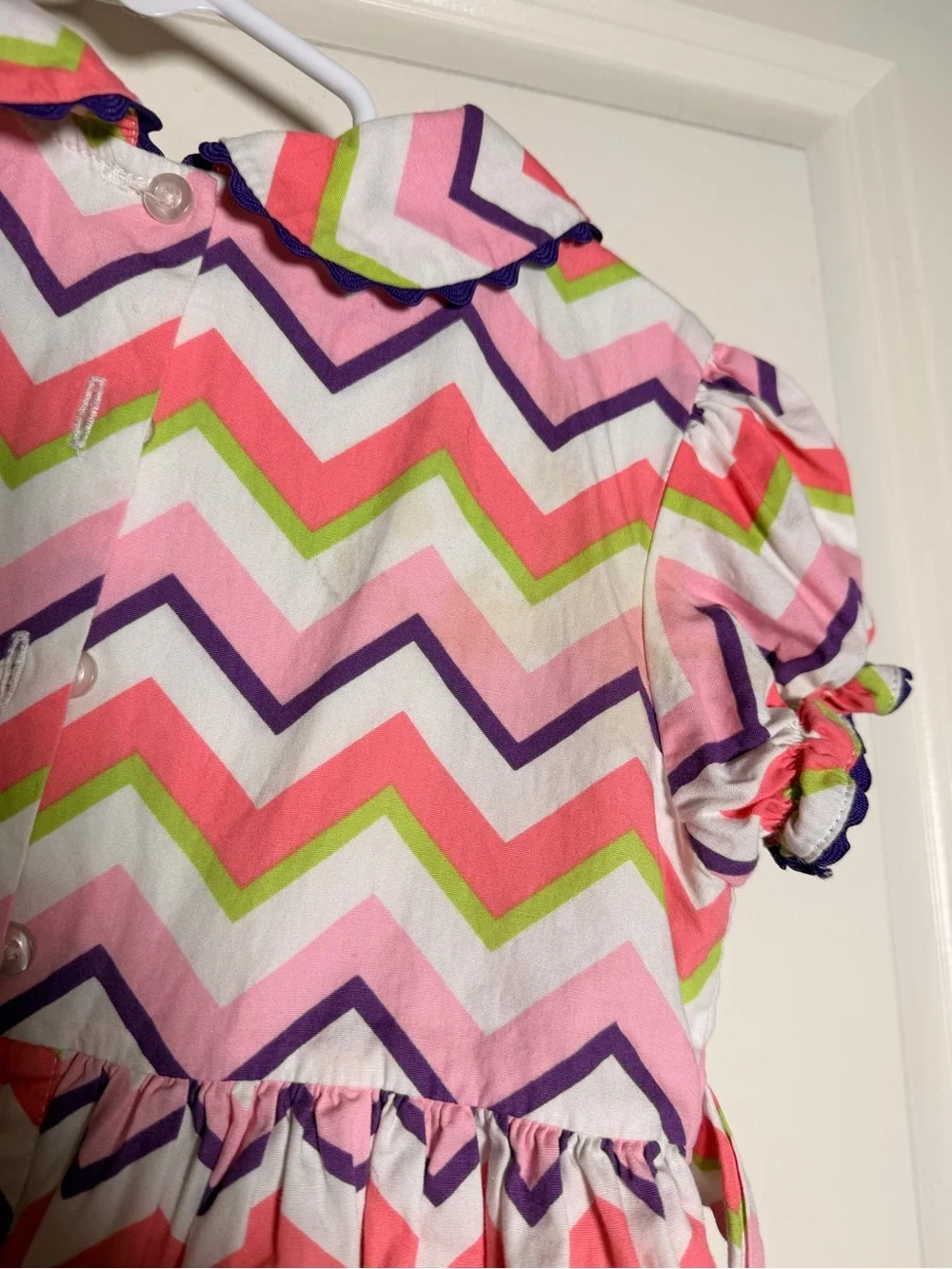 Girls Size 6 Smocked Owl Chevron Dress Pink Purple Green Boutique Style